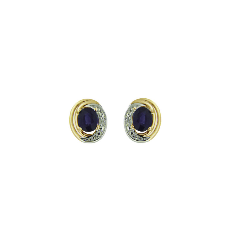 Boucles d'oreilles OR Jaune 750 ml Diamants et Saphir