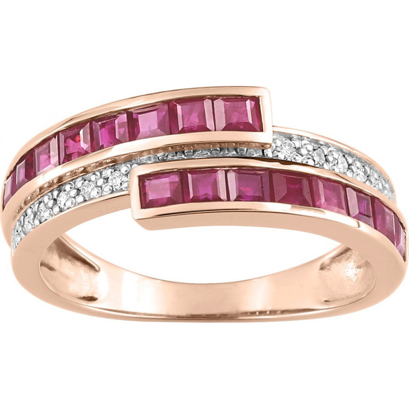 Bague OR Rose 750 ml Diamants et Rubis