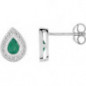Boucles d'oreilles OR Blanc 750 ml Diamants et Emeraude