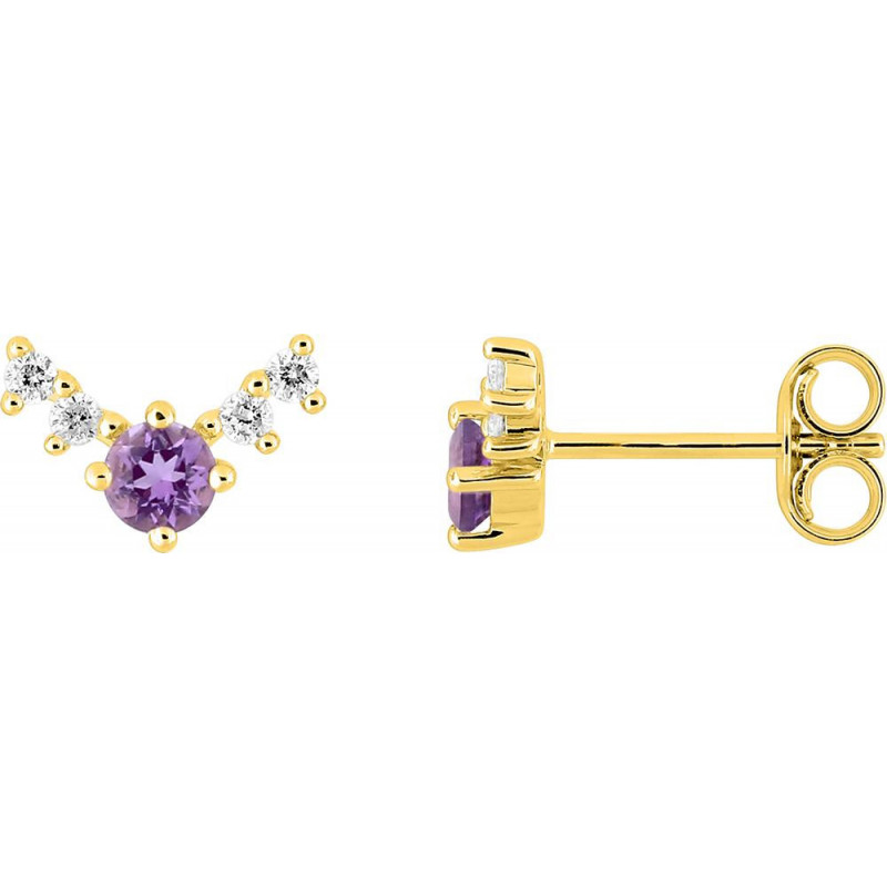 Boucles d'oreilles OR Jaune 750 ml Diamants & Améthyste