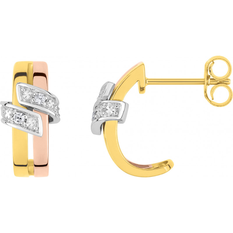 Boucles d'oreilles OR Jaune, Rose et Blanc 750 ml Diamants