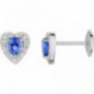 Boucles d'oreille Cœur  OR Blanc 750 ml Diamants et Saphir