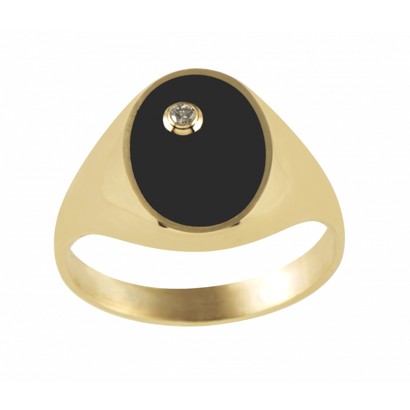 Chevaliere OR Jaune 750 ml Diamant et Onyx