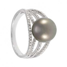 Bague OR Blanc 750 ml Diamants & Perle de Tahiti