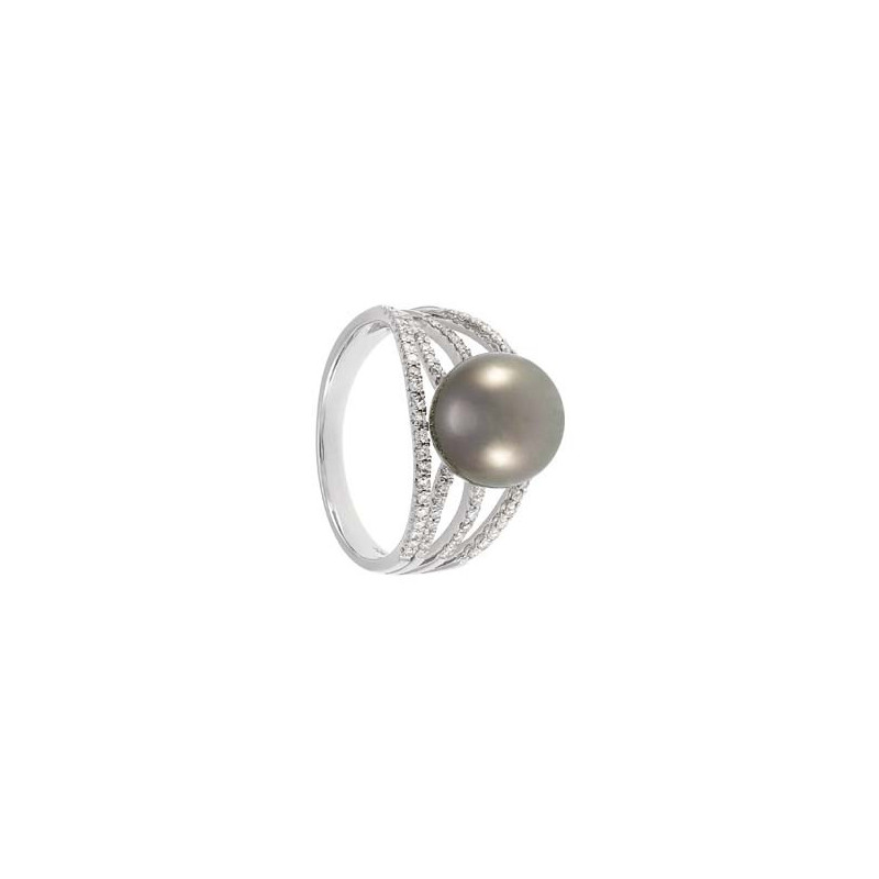 Bague OR Blanc 750 ml Diamants & Perle de Tahiti