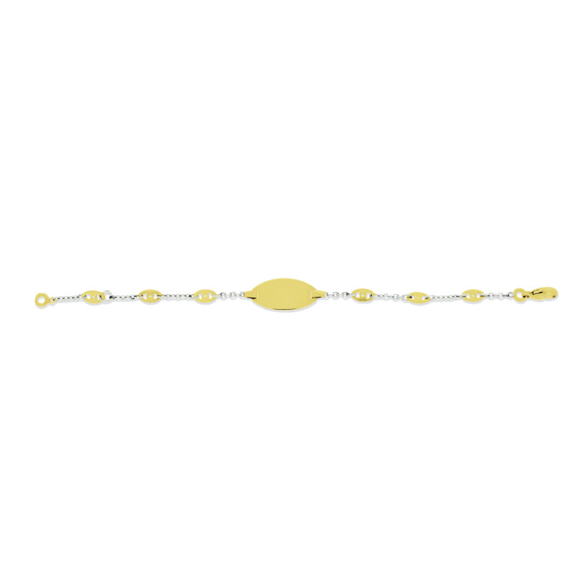 Bracelet Identité OR Jaune et Blanc 750 ml Plaque ovale