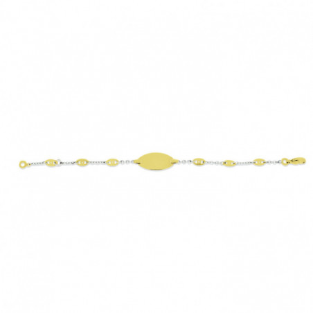 Bracelet Identité OR Jaune et Blanc 750 ml Plaque ovale