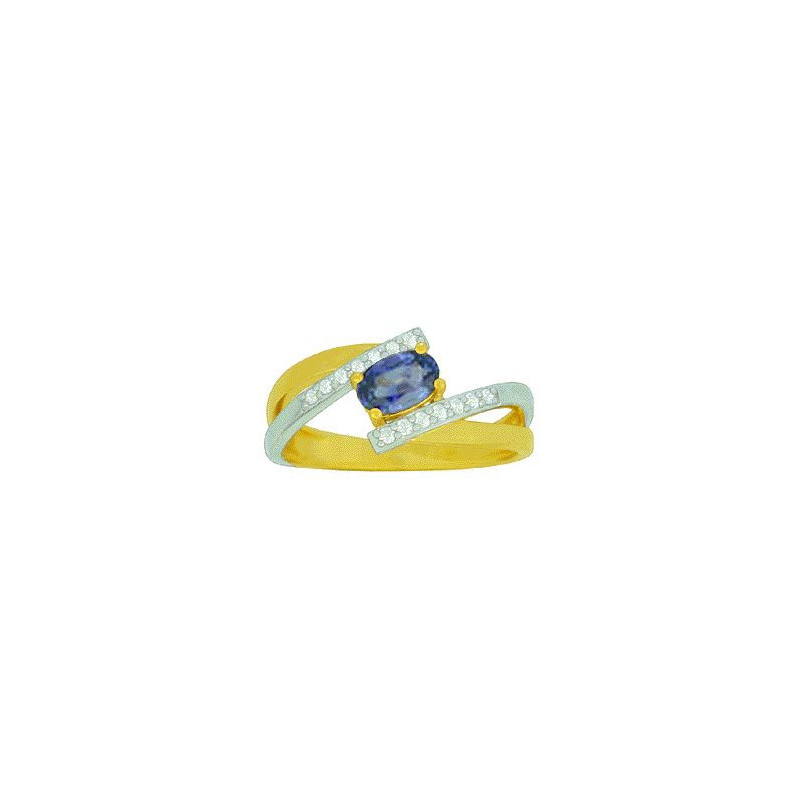 Bague OR Jaune et Blanc 750 ml Diamants & Saphir