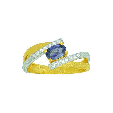 Bague OR Jaune et Blanc 750 ml Diamants & Saphir