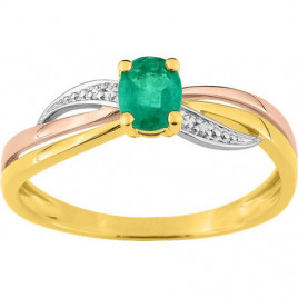 Bague OR Tricolore 750 ml Diamants et Emeraude