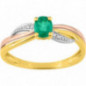 Bague OR Tricolore 750 ml Diamants et Emeraude