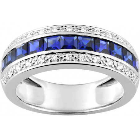 Bague OR Blanc 750 ml Diamants et Saphirs