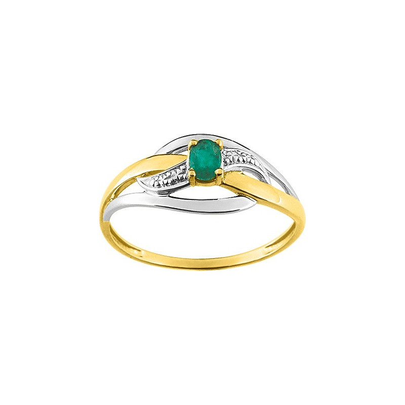 Bague OR Jaune et Blanc 750 ml Emeraude