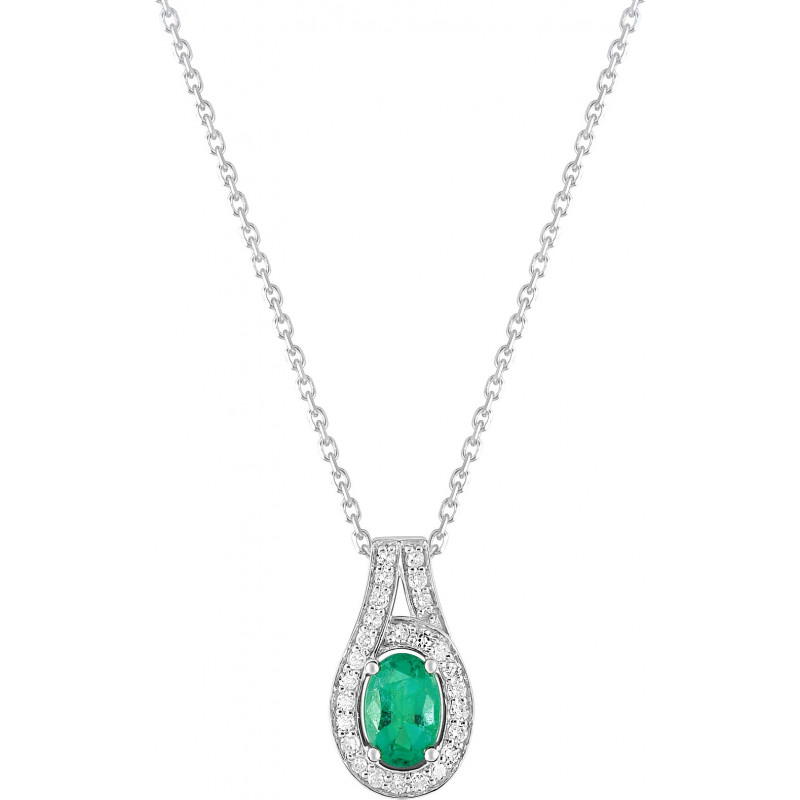 Collier OR Blanc 750 ml Diamants et Emeraude