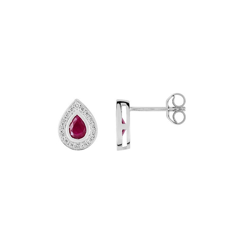Boucles d'oreilles OR Blanc 750 ml Diamants et Rubis