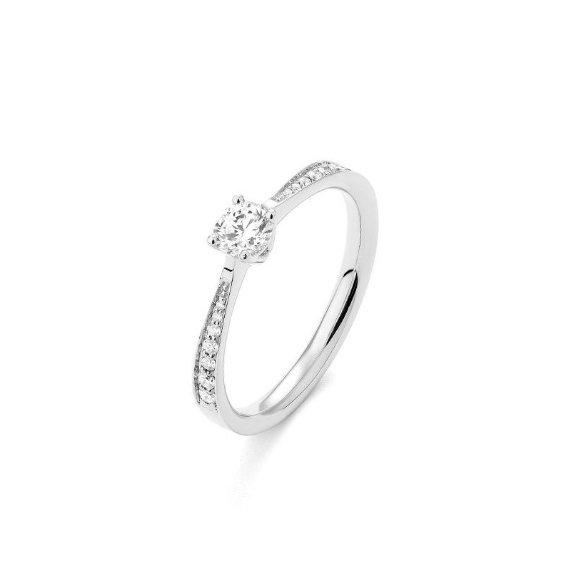 Bague Solitaire Accompagné OR Blanc 750 ml Diamants