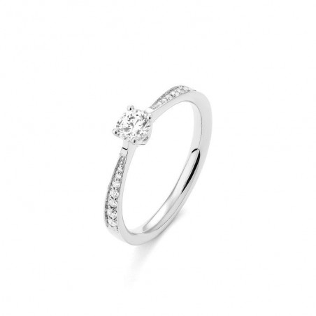 Bague Solitaire Accompagné OR Blanc 750 ml Diamants