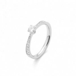 Bague Solitaire Accompagné OR Blanc 750 ml Diamants