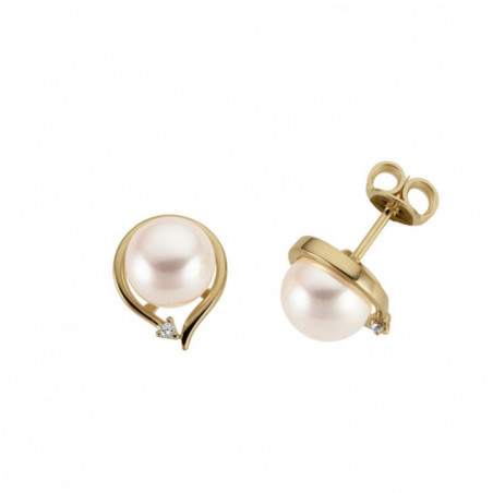 Boucles d'oreilles OR Jaune 750 ml Diamants et Perle d'eau douce