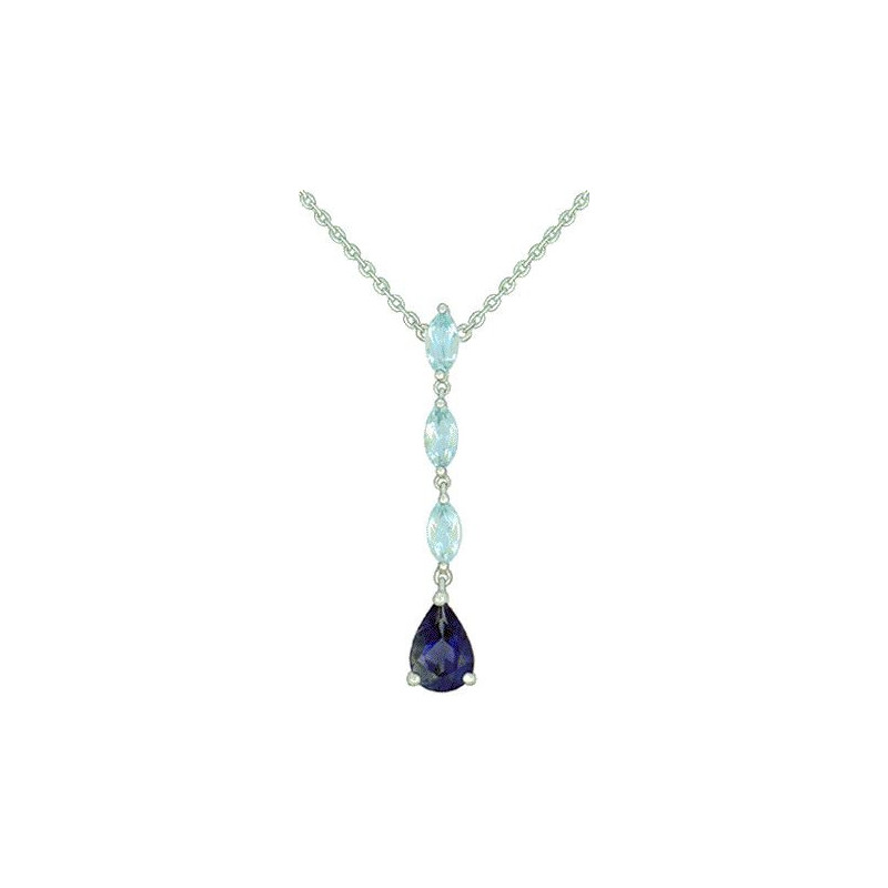 Collier OR Blanc 750 ml Topazes bleus & Iolite