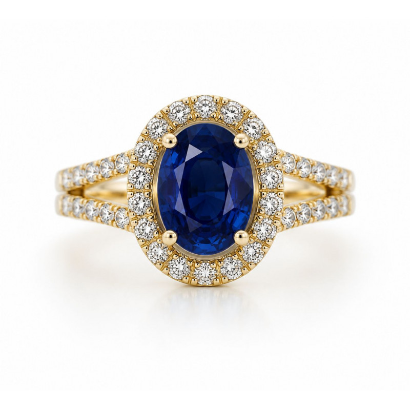Bague OR Jaune 750 ml Saphir et Diamants