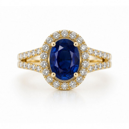 Bague OR Jaune 750 ml Saphir et Diamants