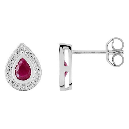 Boucles d'oreilles OR Blanc 750 ml Diamants et Rubis