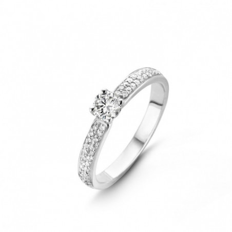 Bague Solitaire accompagné OR Blanc 750 ml Diamants