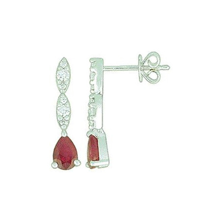 Boucles d'oreilles OR Blanc 750 ml Diamants et Rubis