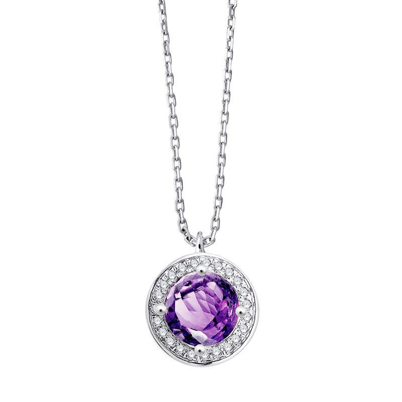 Collier OR Blanc 750 ml Diamants & Améthyste