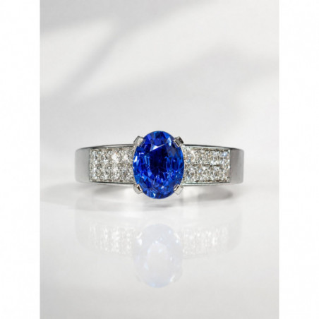 Bague OR Blanc 750 ml Saphir de Ceylan & Diamants