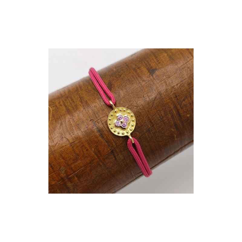 Bracelet TRÈFLE OR Jaune 750 ml Saphirs roses