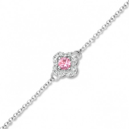 Bracelet OR Blanc 750 ml Diamant et Saphir rose