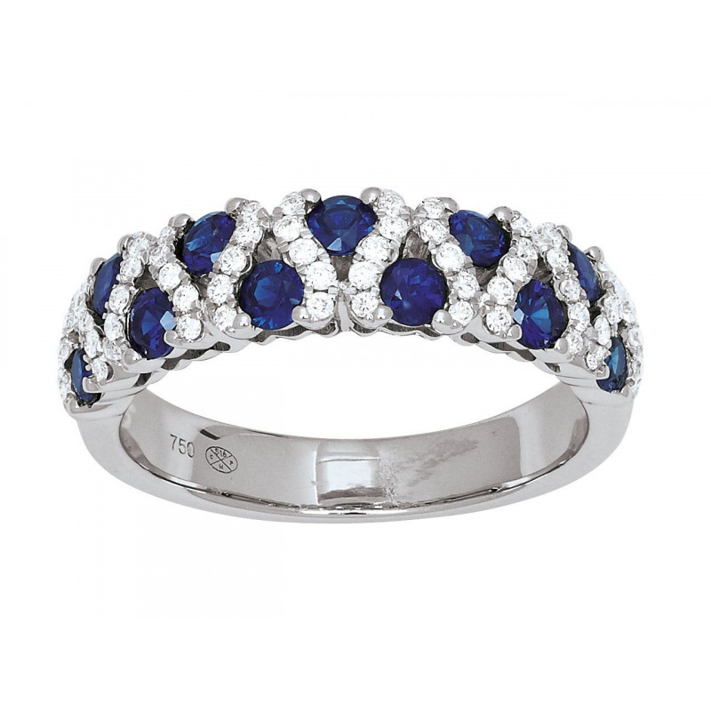 Bague OR Blanc 750 ml Diamants et Saphirs