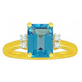 Bague OR Jaune 750 ml Diamants & Topaze bleu