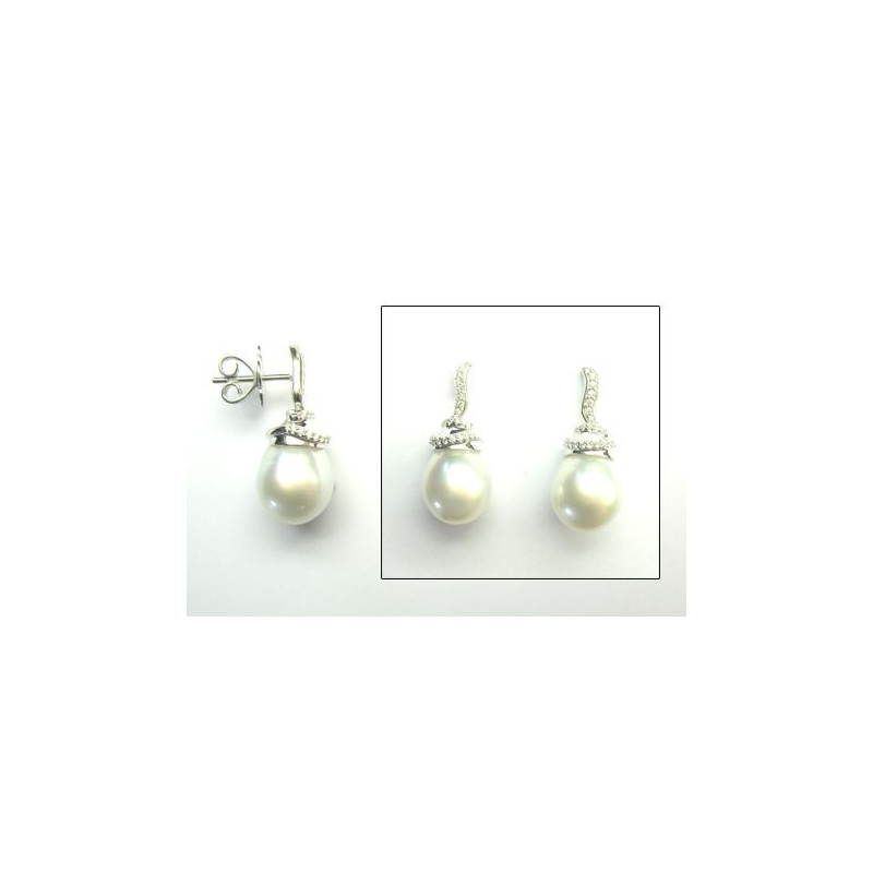 Boucles d'oreilles OR Blanc 750 ml Diamants & Perle de culture Akoya