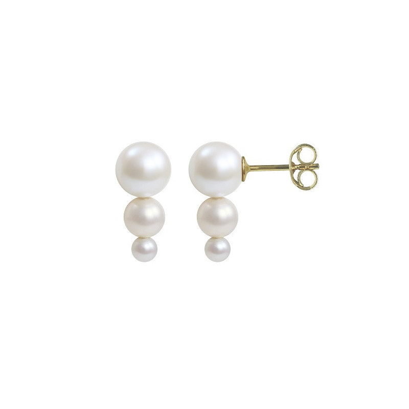 Boucles d'oreilles OR Jaune 750 ml  Perles blanches