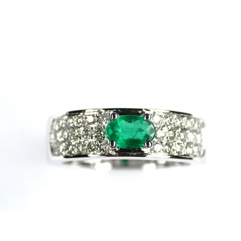 Bague OR Blanc 750 ml Diamants & Emeraude
