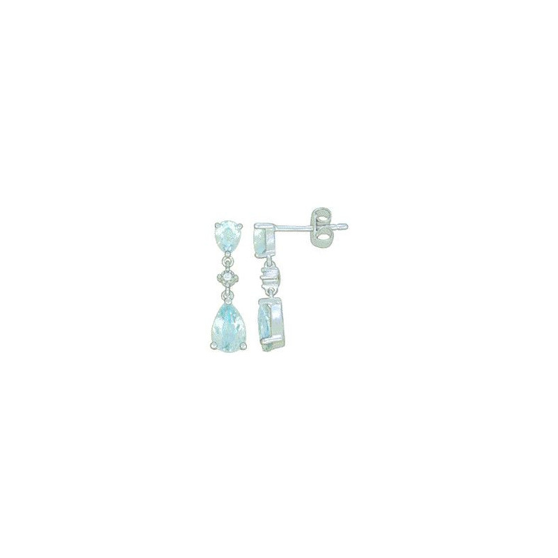 Boucles d'oreilles OR Blanc 750 ml Diamants & Topaze bleu