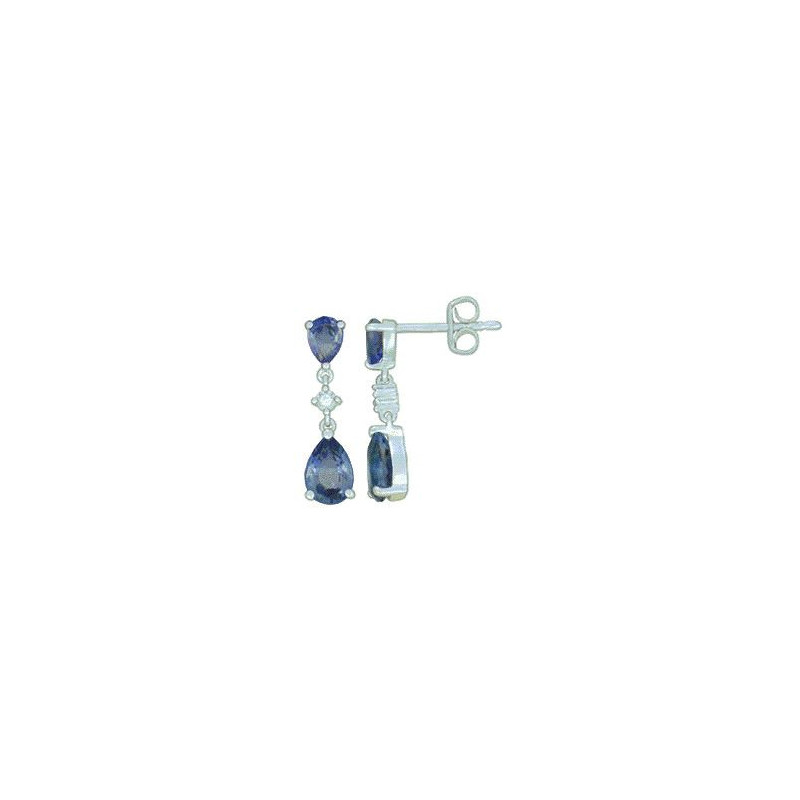 Boucles d'oreilles OR Blanc 750 ml Diamants & Améthyste