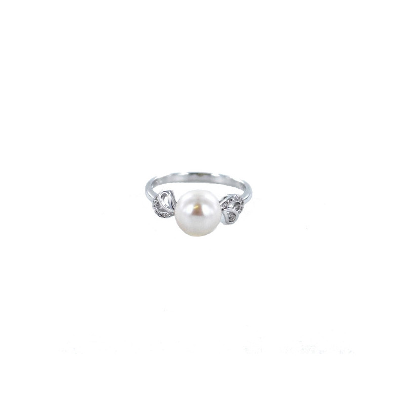 Bague OR Blanc 750 ml Diamants & Perle d'eau douce