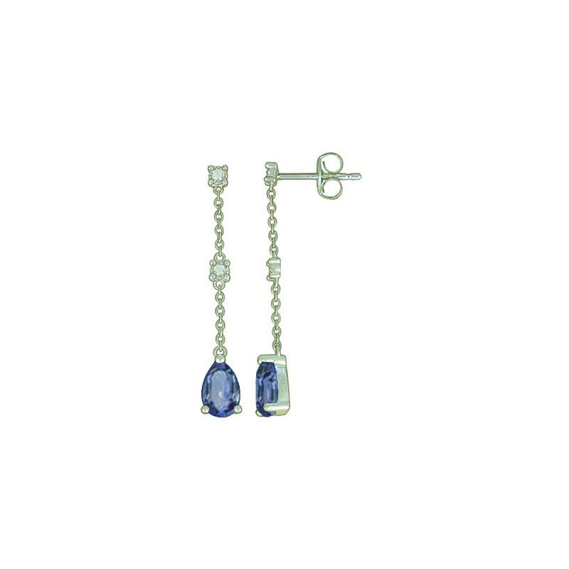Boucles d'oreilles OR Blanc 750 ml Diamants & Saphirs