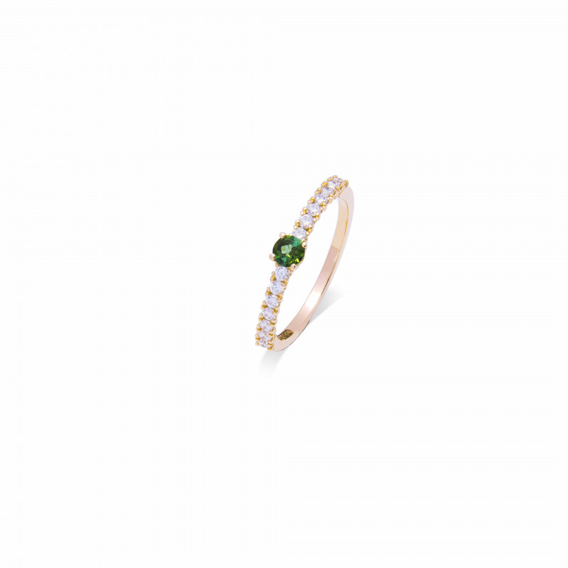 Bague OR jaune 750 ml Diamants & Tourmaline verte Bague OR jaune 750 ml Diamants & Tourmaline verte